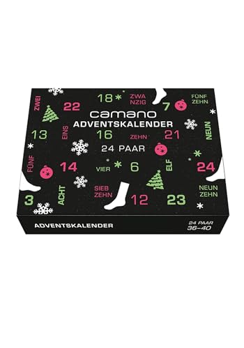 Camano Unisex Adventskalender Sockenbox Premium Qualität ca-soft bequem Weihnachtskalender Geschenk 24er Pack 36/40 women von Camano