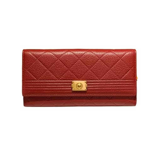 CambOs Visitenkartenetuis, Leder, Lange Geldscheinklammern, Damen-Geldbörsen aus Rindsleder, Geldbörsen mit Sperrfunktion, Abendtaschen, Handtaschen (Color : Red) von CambOs