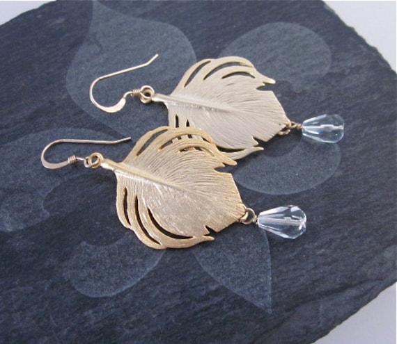 Blatt Ohrringe, Gold Natur Tropfen Perlen Damen Schmuck, & Kristall Schmuck von CambaJewelry