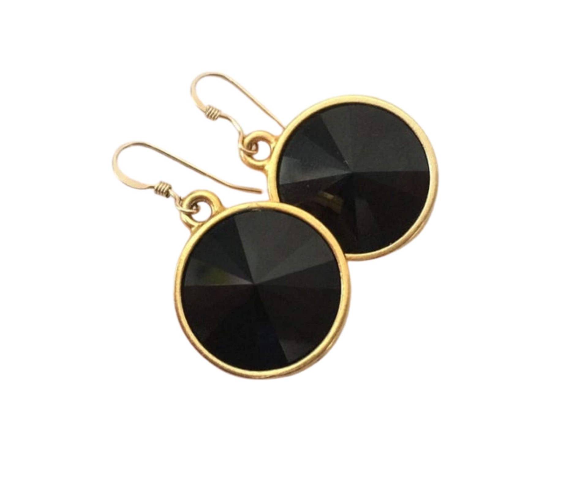 Große Schwarze Ohrringe, Damen Gold & Jet Swarovski Schmuck, Schwarz Runde Dangles, Kristall Ohrringe Große Schwarze Ohrringe, Damen Gold & Jet Swarovski Schmuck, Schwarz Runde Dangles, Kristall Ohrringe von CambaJewelry