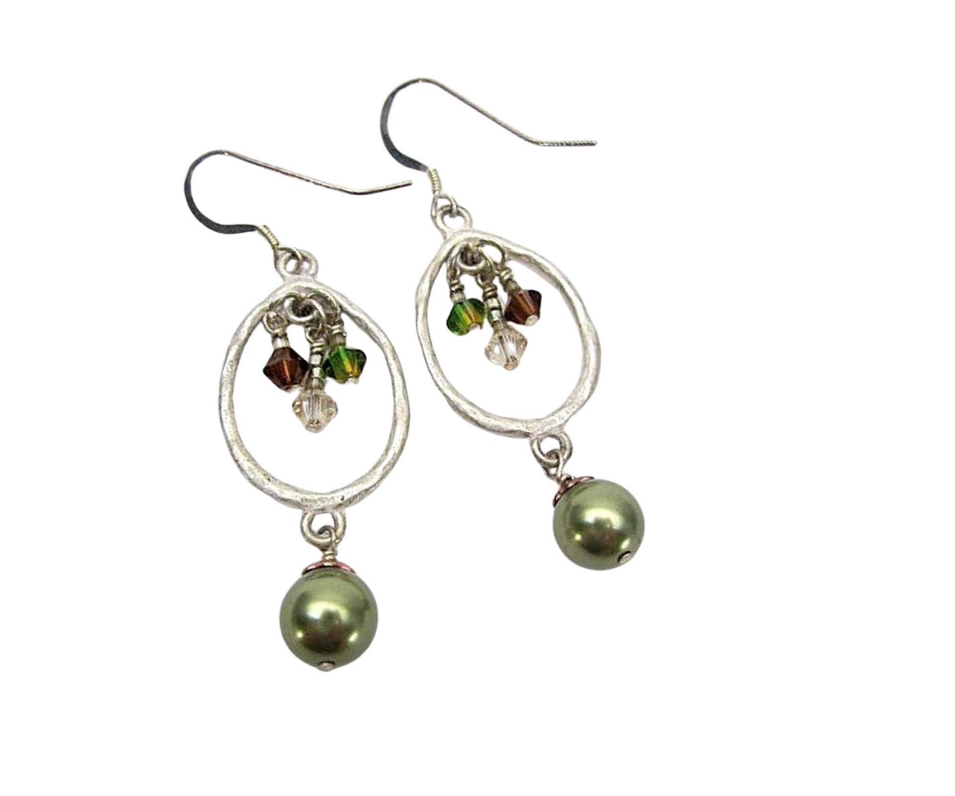 Grüne & Braune Perlen Ohrringe, Ovale Swarovski Schmuck, Olivgrüne Damen Herbst Farbe Schmuck Grüne & Braune Perlen Ohrringe, Ovale Swarovski Schmuck, Olivgrüne Damen Herbst Farbe Schmuck von CambaJewelry