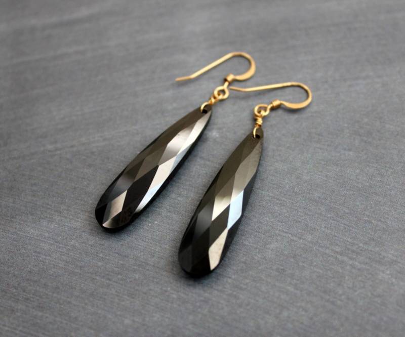 Lange Schwarze Tropfen Ohrringe, 14K Gold Fill & Damen Und Schwarz Cz Schmuck Lange Schwarze Tropfen Ohrringe, 14K Gold Fill & Damen Und Schwarz Cz Schmuck von CambaJewelry
