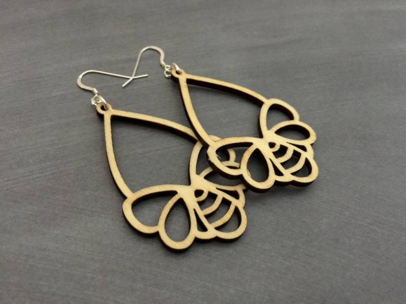 Laser-Geschnittene Holzohrringe Boho Leichte Creolen von CambaJewelry