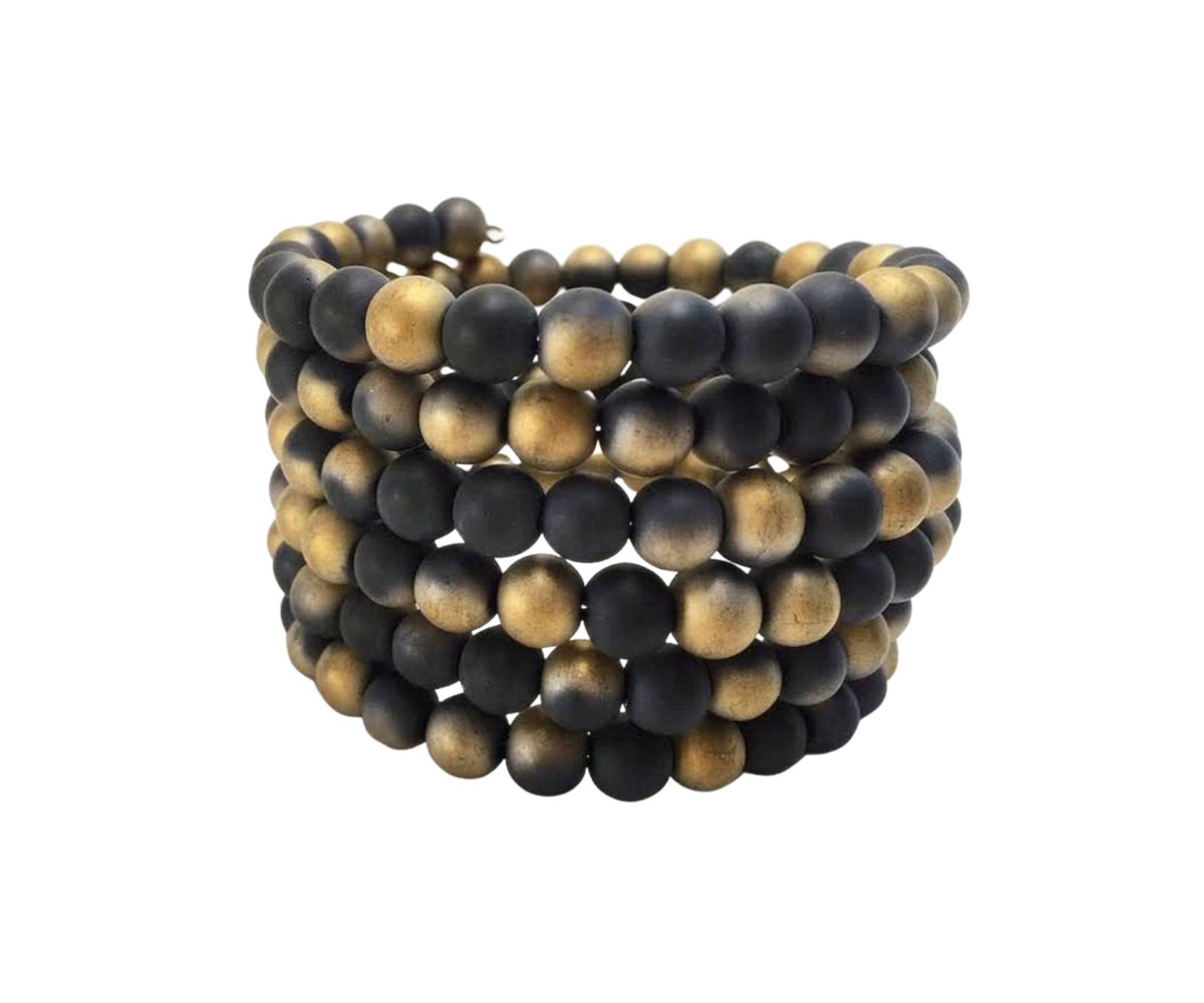 Schwarzes Armband, Armband Aus Glasperlen, Schwarz & Gold Stein Perlenschmuck, Wickelarmband, Memory Wire Schwarzes Armband, Armband Aus Glasperlen, Schwarz & Gold Stein Perlenschmuck, Wickelarmband, Memory Wire von CambaJewelry