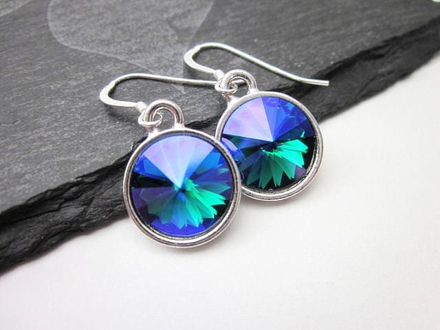 Swarovski Blau Ohrringe, Lila Grün Regenbogen Mehrfarbiger Kristallschmuck, Mehrfarbige Ohrringe Für Frauen Swarovski Blau Ohrringe, Lila Grün Regenbogen Mehrfarbiger Kristallschmuck, Mehrfarbige Ohrringe Für Frauen von CambaJewelry