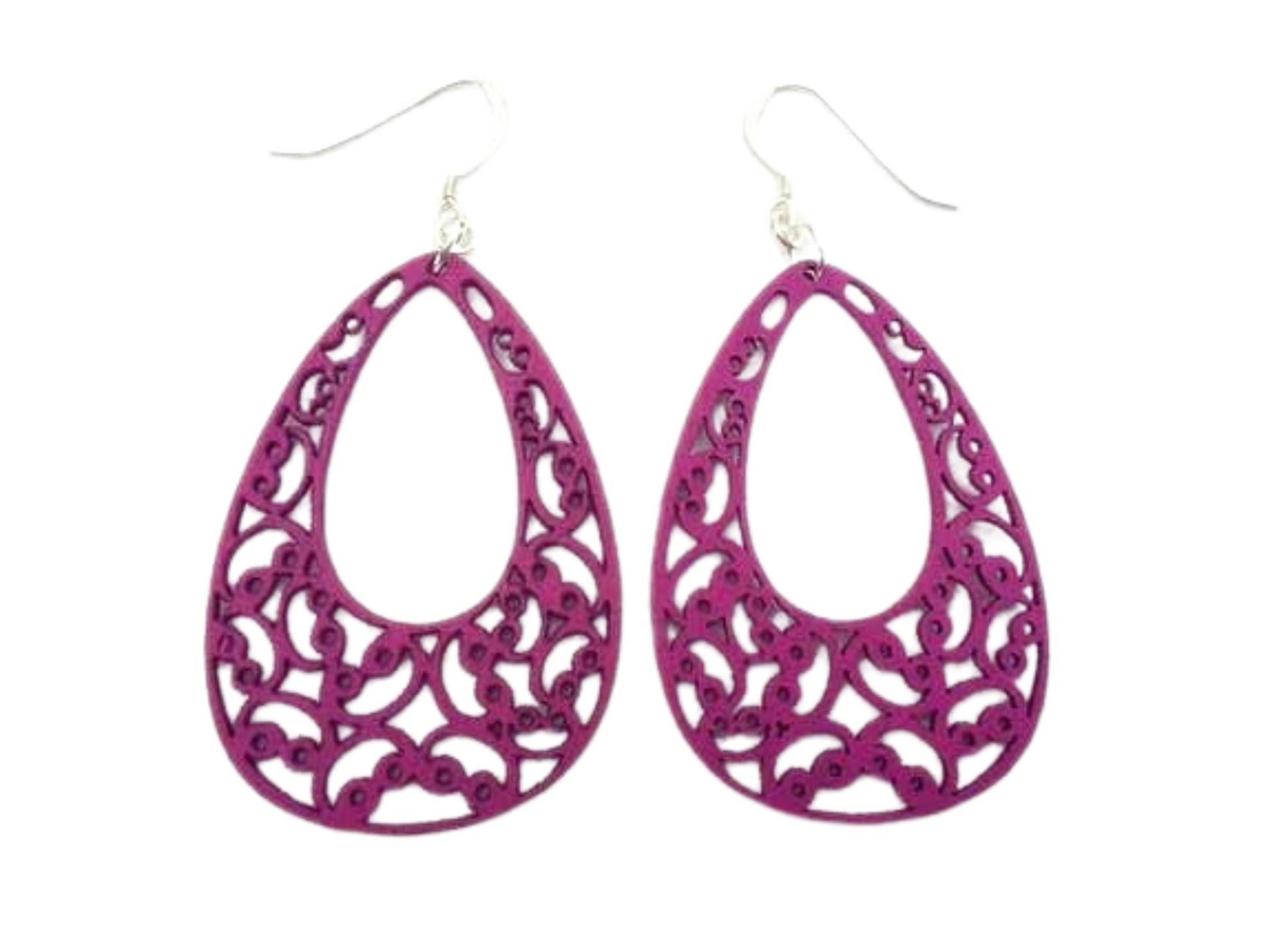 Übergroße Magenta Holz Teardrop Ohrringe, Bold Laser-Cut Statement Schmuck Für Frauen Übergroße Magenta Holz Teardrop Ohrringe, Bold Laser-Cut Statement Schmuck Für Frauen von CambaJewelry