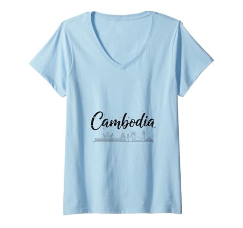 Damen Kambodscha Skyline Reise Urlaub Outfits T-Shirt mit V-Ausschnitt Damen Kambodscha Skyline Reise Urlaub Outfits T-Shirt mit V-Ausschnitt von Cambodia Casual Clothes T-Shirts