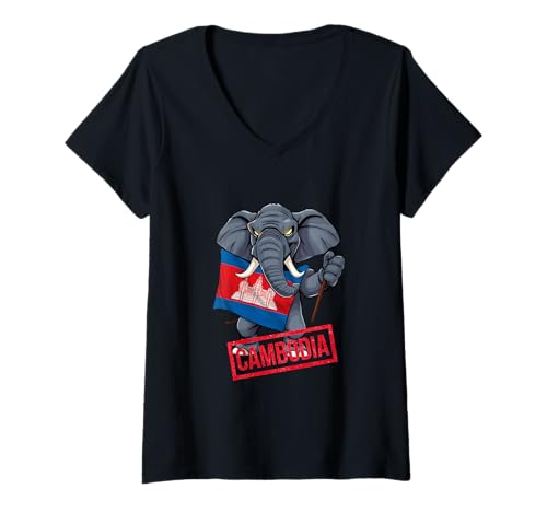 Damen Kambodscha-Flaggen-T-Shirt, Kambodschanisches T-Shirt, Kambodscha-Flagge T-Shirt mit V-Ausschnitt Damen Kambodscha-Flaggen-T-Shirt, Kambodschanisches T-Shirt, Kambodscha-Flagge T-Shirt mit V-Ausschnitt von Cambodia map, Cambodia for kids, Cambodian flag