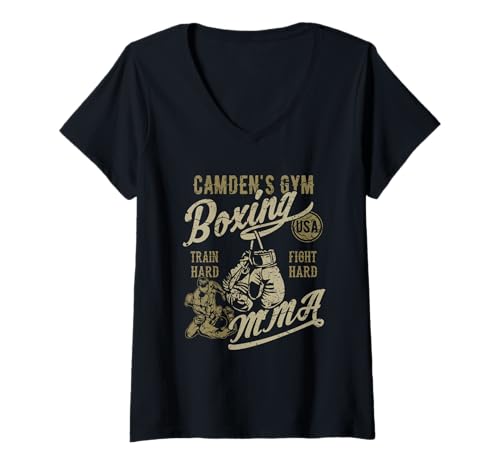 Damen Camden's Gym Boxen MMA Retro Design für den Namen Camden T-Shirt mit V-Ausschnitt von Camden's Gym Boxing MMA Designs for Name Camden