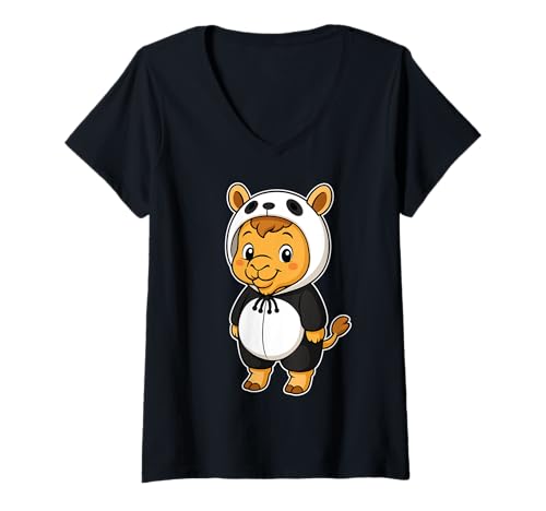 Damen Kawaii Kamel im Panda Kostüm für Mädchen Kinder Kamelliebhaber T-Shirt mit V-Ausschnitt von Camel In Panda Costume Kawaii Design
