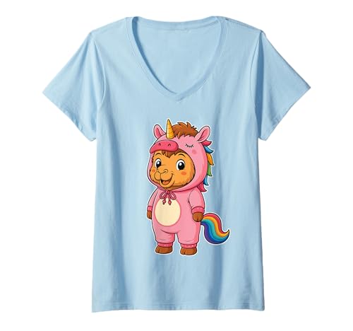 Damen Kawaii Kamel im Einhorn Kostüm für Mädchen Kinder Einhorn Liebhaber T-Shirt mit V-Ausschnitt Damen Kawaii Kamel im Einhorn Kostüm für Mädchen Kinder Einhorn Liebhaber T-Shirt mit V-Ausschnitt von Camel In Unicorn Costume Kawaii Design