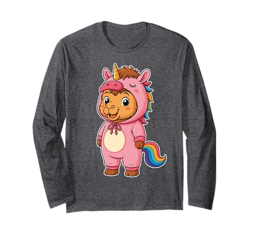Kawaii Kamel im Einhorn Kostüm für Mädchen Kinder Einhorn Liebhaber Langarmshirt von Camel In Unicorn Costume Kawaii Design