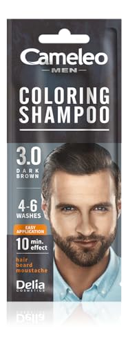 Cameleo Men – Färbendes Shampoo – Dunkelbraun – Haare, Bart, Schnurrbart – Erfrischt – Hält 4 bis 6 Haarwäschen – Einfache und schnelle Anwendung – Walnussextrakt – 15 ml von Cameleo