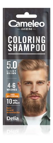 Cameleo Men – Färbendes Shampoo – Hellbraun – Haare, Bart, Schnurrbart – Erfrischt – Hält 4 bis 6 Haarwäschen – Einfache und schnelle Anwendung – Walnussextrakt – 15 ml von Cameleo