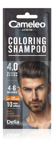Cameleo Men – Färbendes Shampoo – Mittel Braun – Haare, Bart, Schnurrbart – Erfrischt – Hält 4 bis 6 Haarwäschen – Einfache und schnelle Anwendung – Walnussextrakt – 15 ml von Cameleo