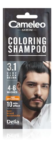 Cameleo Men – Färbendes Shampoo – Sehr dunkles Braun – Haare, Bart, Schnurrbart – Erfrischt – Hält 4 bis 6 Haarwäschen – Einfache und schnelle Anwendung – Walnussextrakt – 15 ml von Cameleo