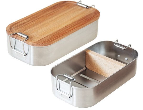 Cameleon Pack EDELSTAHL Lunchbox mit Deckel und Trennsteg aus heimischem Buchen Holz von Cameleon Pack