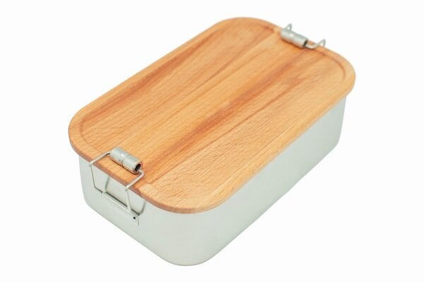 Cameleon Pack XL Edelstahl Lunchbox mit Deckel aus heimischem Buchen Holz von Cameleon Pack