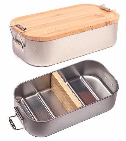 Cameleon Pack XL Edelstahl Lunchbox mit Deckel und Trennsteg aus Bambus Holz von Cameleon Pack
