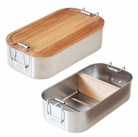Cameleon Pack XL Edelstahl Lunchbox mit Deckel und Trennsteg aus heimischem Buchen Holz von Cameleon Pack
