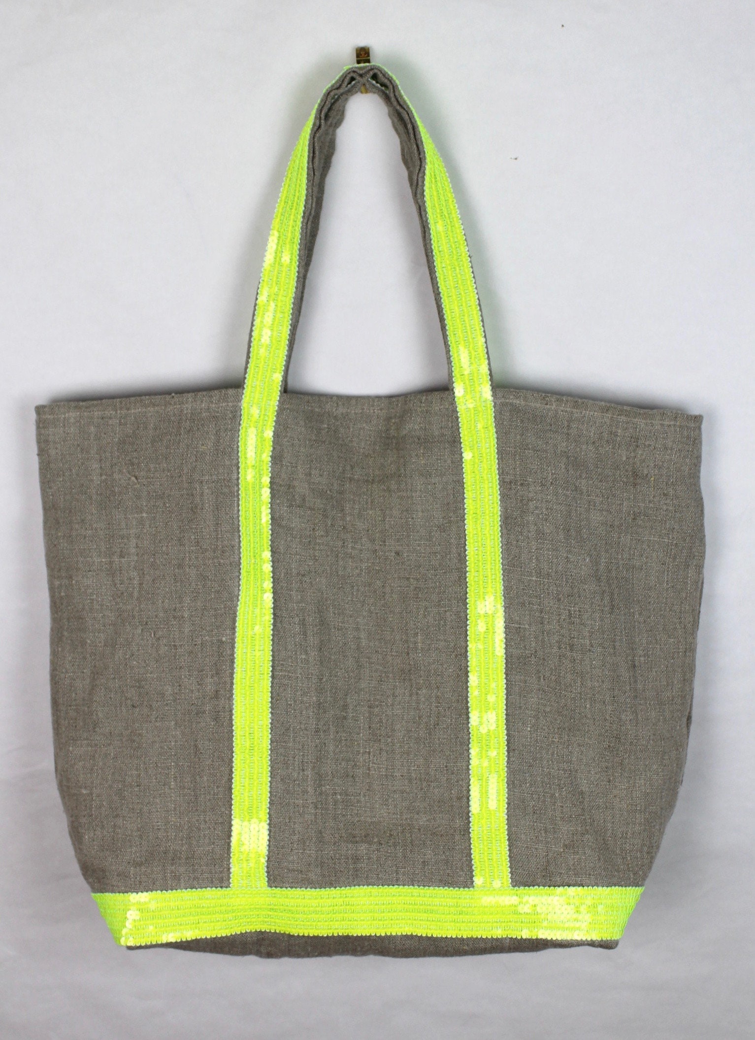 Einkaufstasche Aus Leinen Mit Neon-Pailletten Einkaufstasche Aus Leinen Mit Neon-Pailletten von Cameliaforeverbags