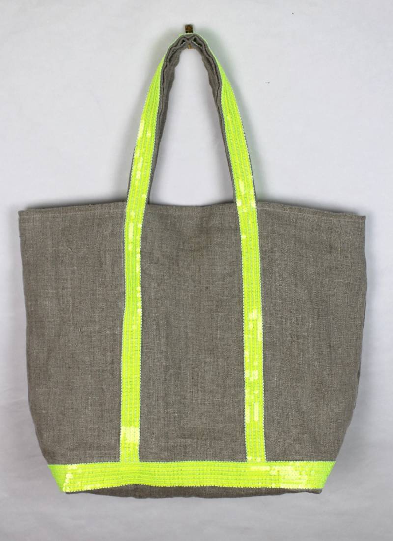 Einkaufstasche Aus Leinen Mit Neon-Pailletten Einkaufstasche Aus Leinen Mit Neon-Pailletten von Cameliaforeverbags