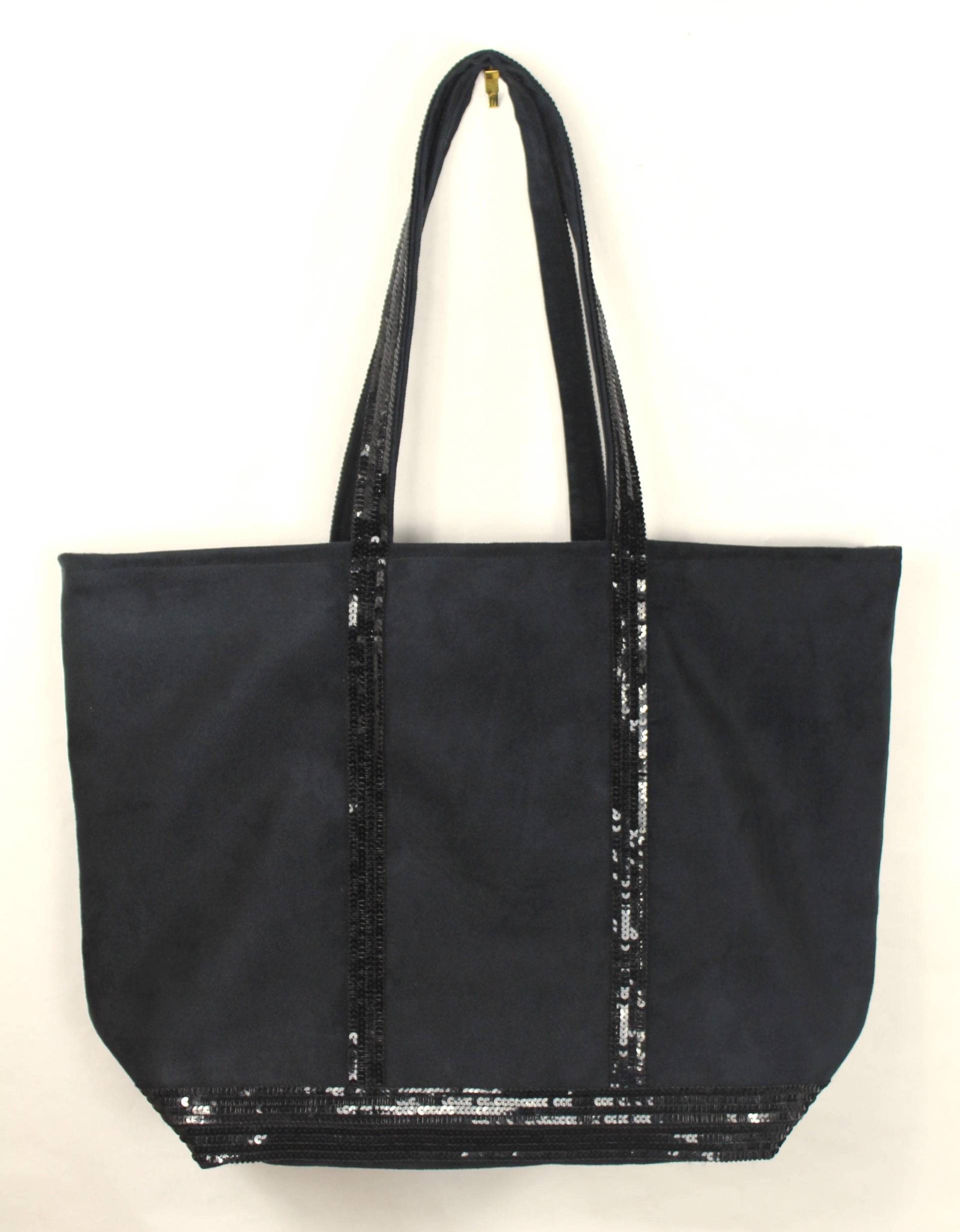 Große Schwarze Wildleder-Einkaufstasche Mit Schwarzen Pailletten Große Schwarze Wildleder-Einkaufstasche Mit Schwarzen Pailletten von Cameliaforeverbags