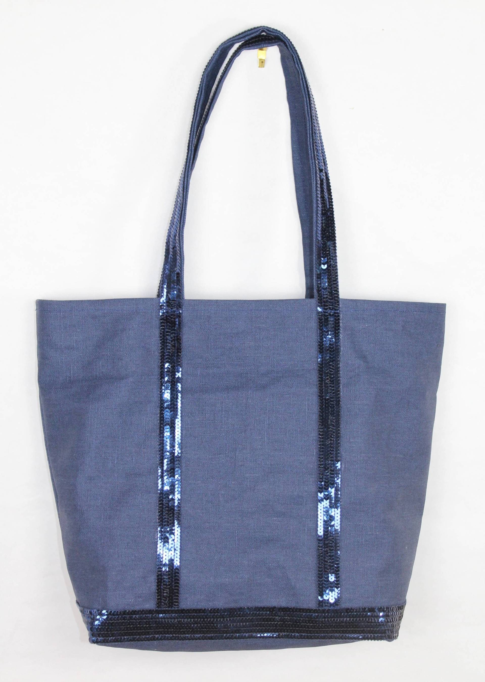Marineblaue Beschichtete Leinentasche Mit Echten Marineblauen Pailletten, Wasserdichte Strandtasche Aus Leinen Marineblaue Beschichtete Leinentasche Mit Echten Marineblauen Pailletten, Wasserdichte Strandtasche Aus Leinen von Cameliaforeverbags