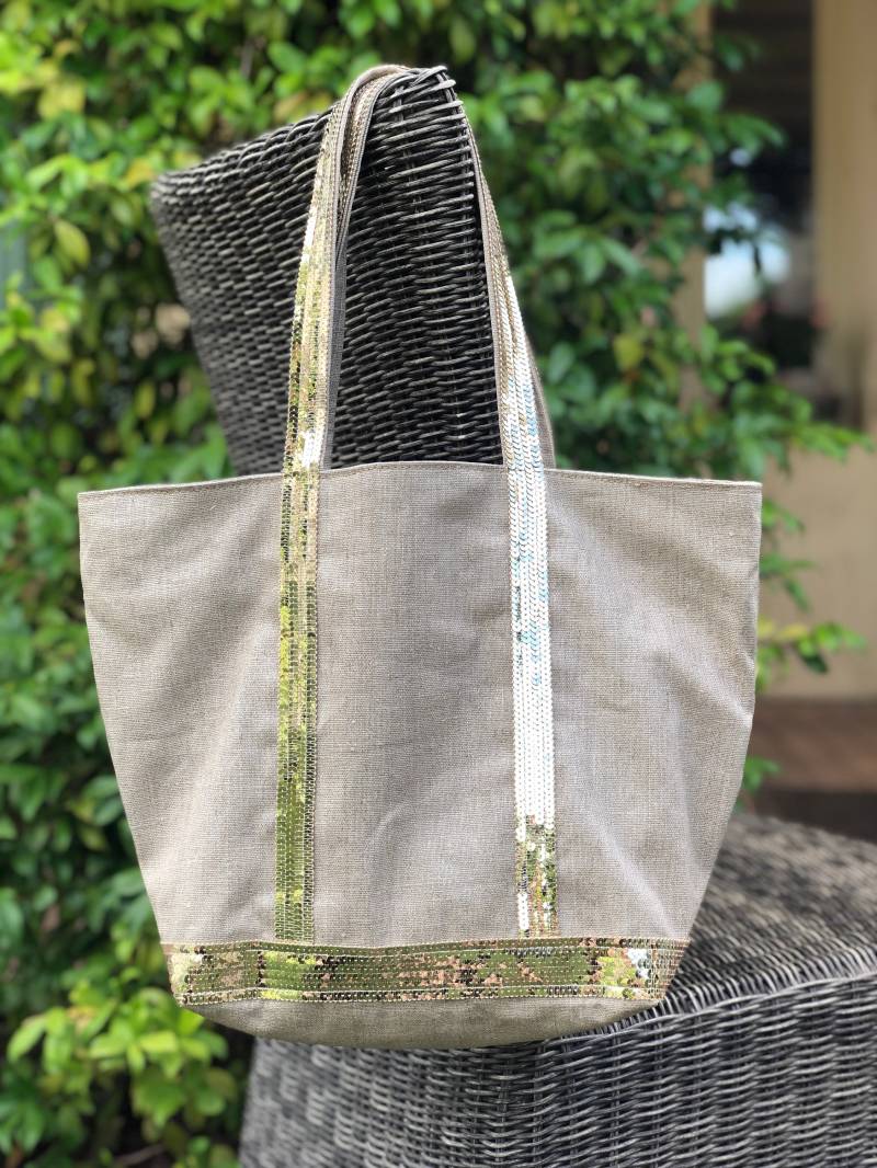 Naturbeschichtete Leinentasche Mit Pailletten, Wasserdichte Leinentasche, Paillettentasche Naturbeschichtete Leinentasche Mit Pailletten, Wasserdichte Leinentasche, Paillettentasche von Cameliaforeverbags
