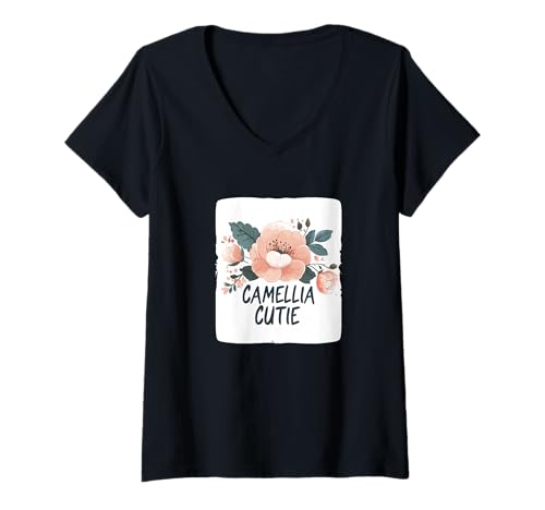 Damen Schönes Camellia Cutie Kostüm für Blüte- und Blumensaison T-Shirt mit V-Ausschnitt Damen Schönes Camellia Cutie Kostüm für Blüte- und Blumensaison T-Shirt mit V-Ausschnitt von Camellia Flower Outfit
