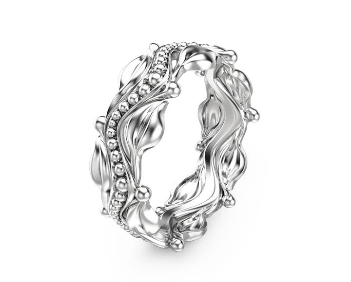 Blatt-Design 14K Weißgold Ehering Engagement Ring von CamelliaJewelry