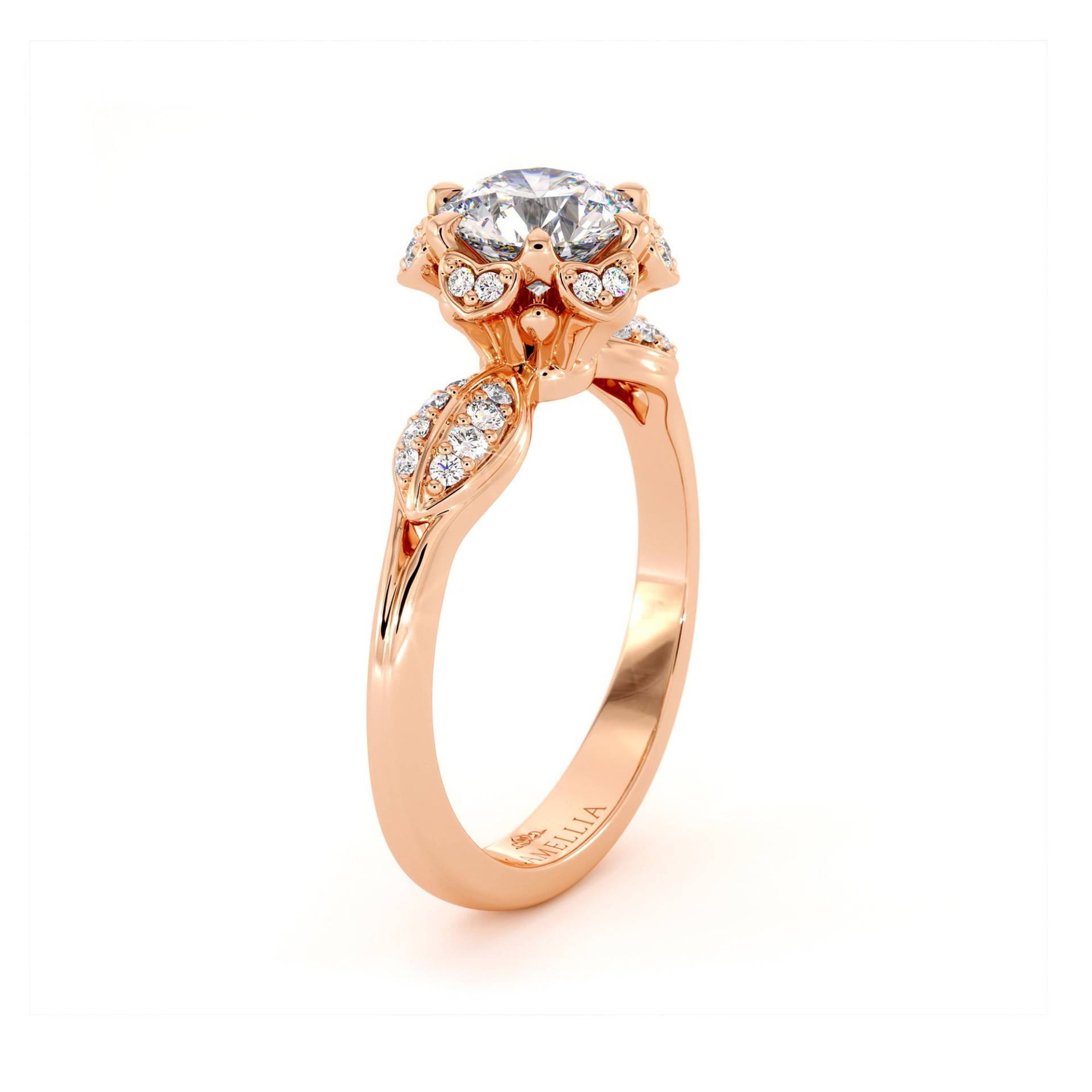 Diamant Blütenblatt Halo Rose Verlobungsring 14K Gold Eleganter Moissanite Ring von CamelliaJewelry