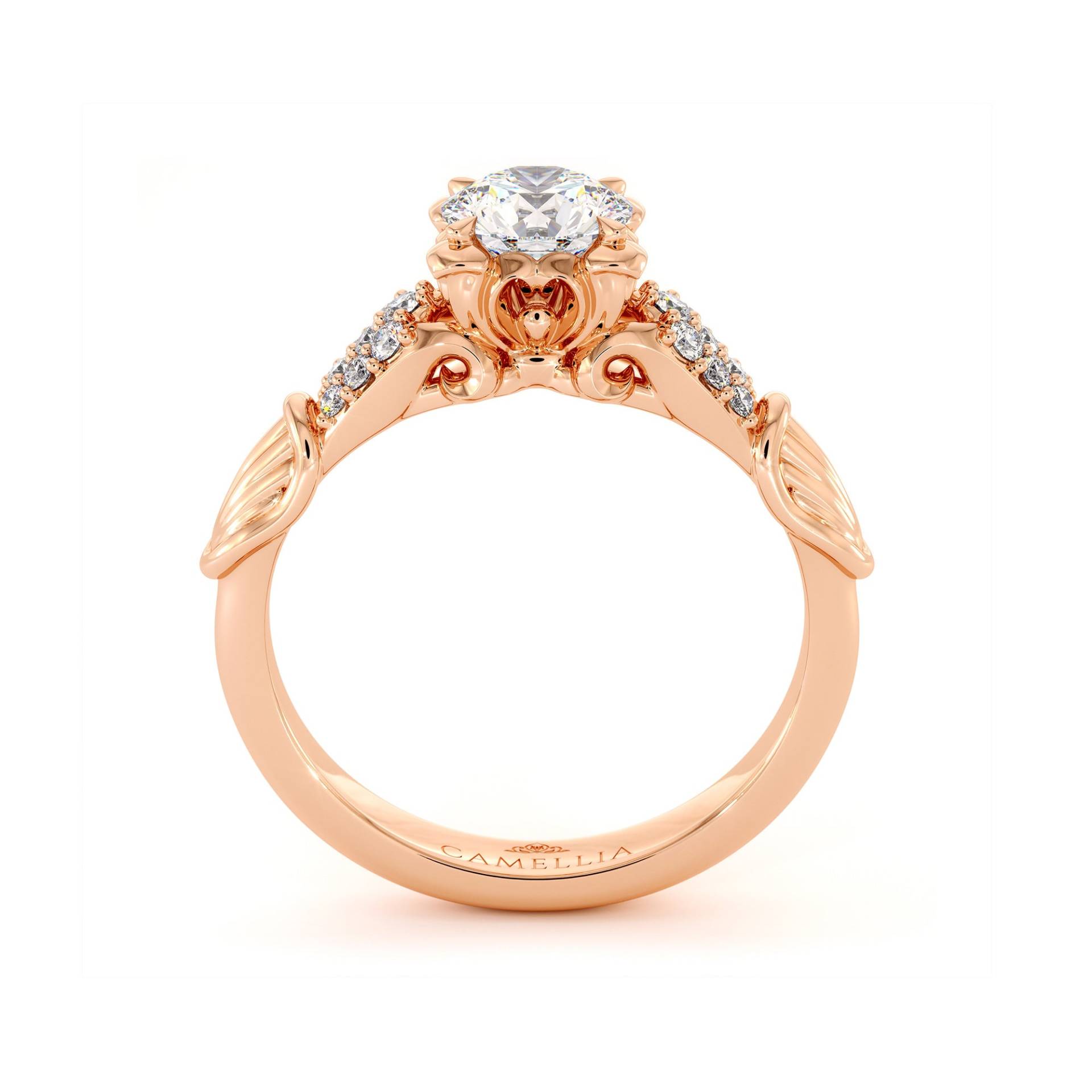 Duo Petal 14K Rose Gold Verlobungsring Naturdiamanten Seitenstein Moissanite Ring von CamelliaJewelry