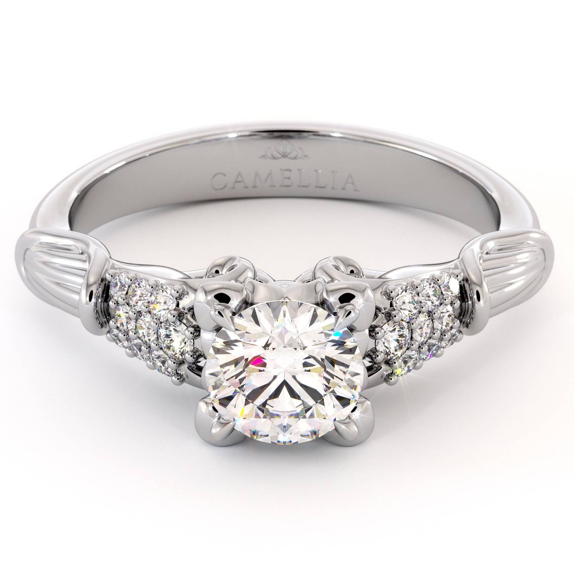 Duo Petal 14K Rose Gold Verlobungsring Naturdiamanten Seitenstein Moissanite Ring Duo Petal 14K Rose Gold Verlobungsring Naturdiamanten Seitenstein Moissanite Ring von CamelliaJewelry
