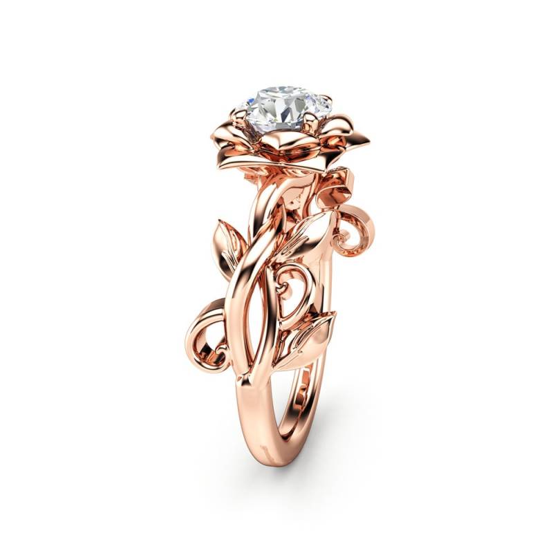 Lab Diamant Natur Inspiriert Verlobungsring Rose Gold Floral Designer Ring von CamelliaJewelry
