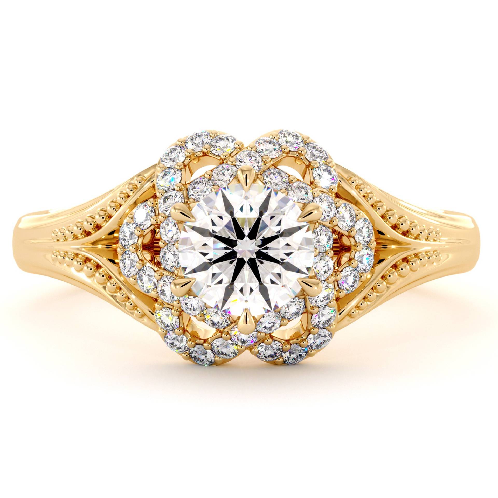Luxuriöser Halo Moissanite Verlobungsring 14K Gold Diamant Einzigartiges Design von CamelliaJewelry