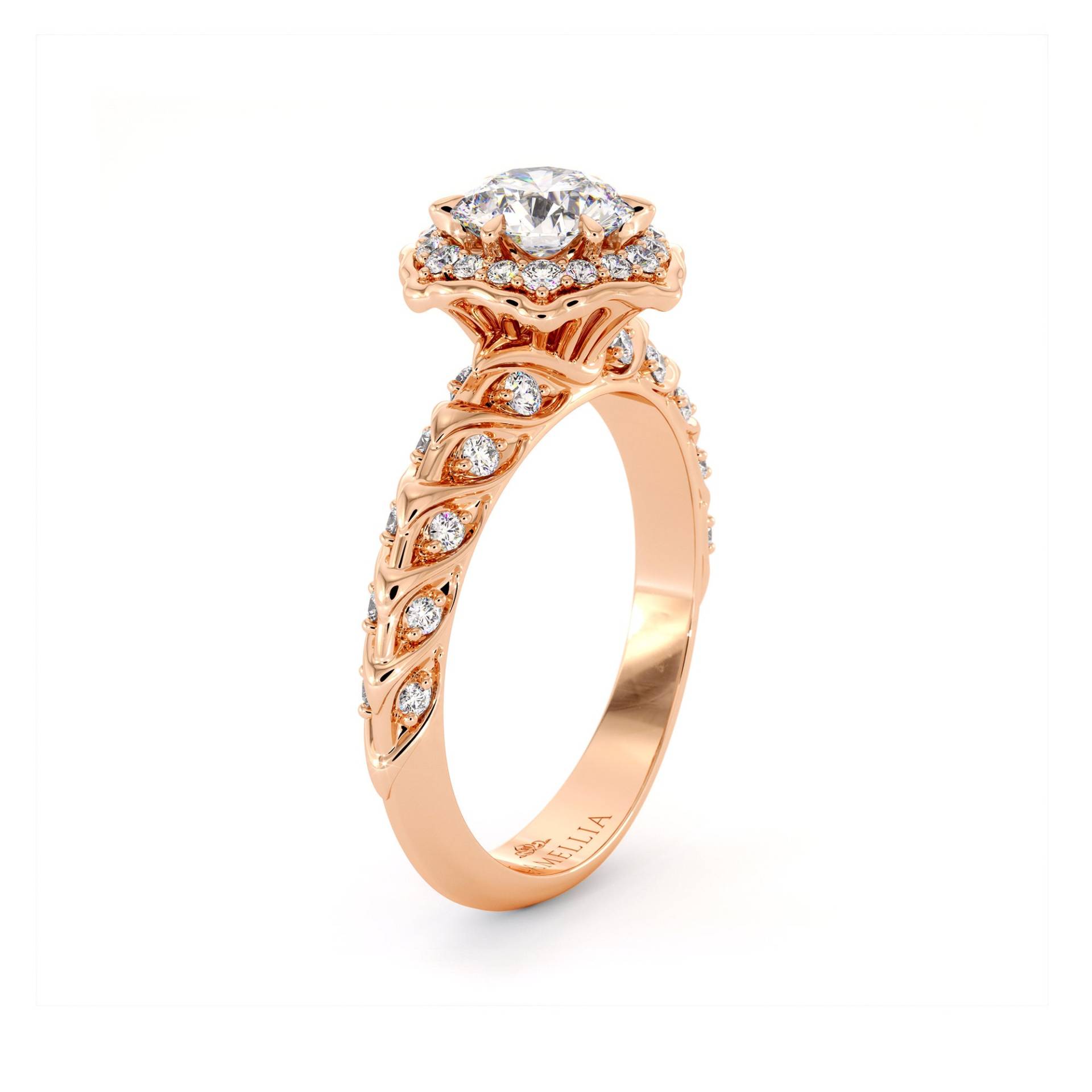 Schimmernder Diamant Halo Kronenring Einzigartiger Moissanit Verlobungsring von CamelliaJewelry