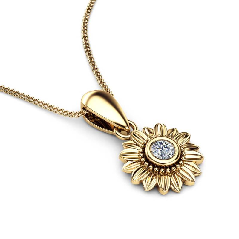 Sunflower Lab Diamond Anhänger in 14K Gold - Von Der Natur Inspirierte Halskette Für Frauen von CamelliaJewelry