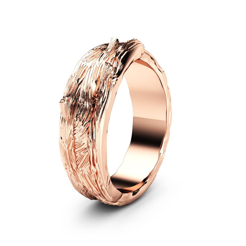 Twig Design 14K Rose Gold Ehering Einzigartiger Engagement Ring von CamelliaJewelry