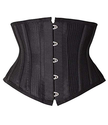 SHAPERX Damen Korsett Unterbrust Waist Trainer Corset Kurzer Torso Taillengürtel Mesh Corsage mit Schnürung, UK-SZ1995-Black-L von SHAPERX