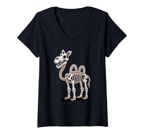 Damen Halloween Kamel Skelett Gruselige Kamele T-Shirt mit V-Ausschnitt von Camels Lover Gifts