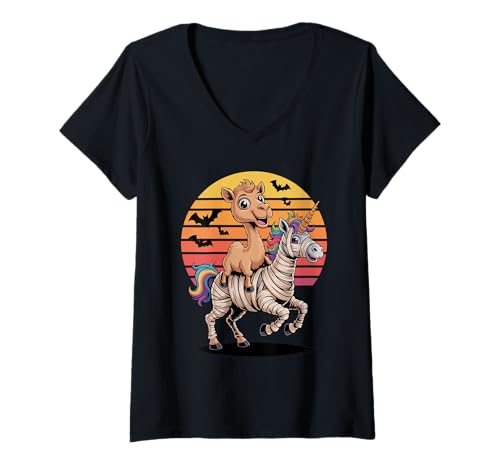 Damen Halloween Mumie Einhorn Kamel Kamele T-Shirt mit V-Ausschnitt Damen Halloween Mumie Einhorn Kamel Kamele T-Shirt mit V-Ausschnitt von Camels Lover Gifts