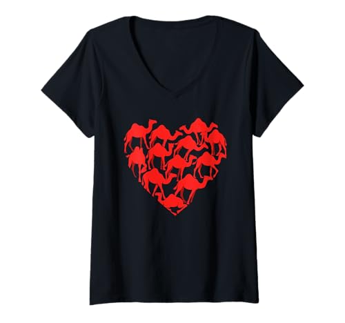 Damen Kamel Herzförmig Kamele T-Shirt mit V-Ausschnitt von Camels Lover Gifts