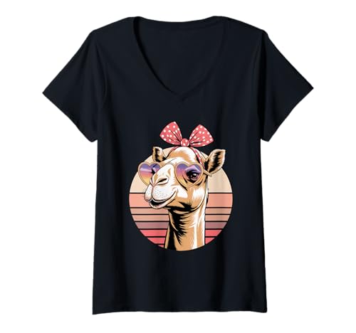 Damen Retro Kamel Sonnenbrille Kamele T-Shirt mit V-Ausschnitt von Camels Lover Gifts