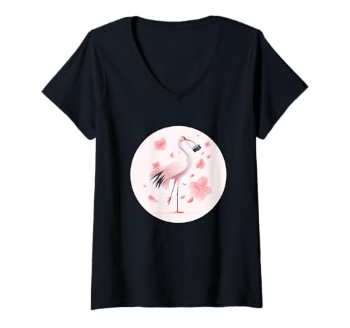 Damen Lustiger japanischer Kranich mit Kamera Kostüm für Jungen und Mädchen T-Shirt mit V-Ausschnitt Damen Lustiger japanischer Kranich mit Kamera Kostüm für Jungen und Mädchen T-Shirt mit V-Ausschnitt von Camera Crane Outfit