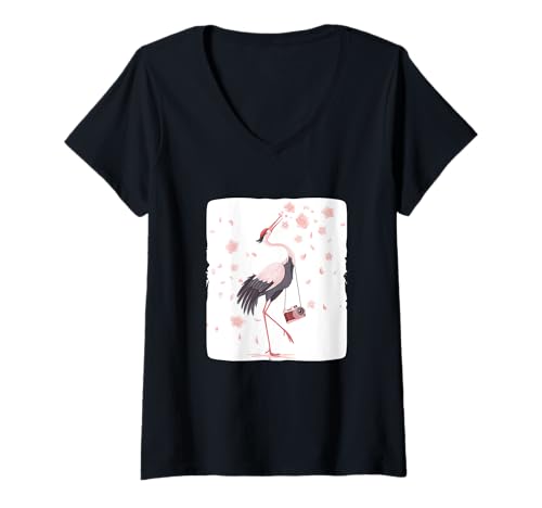 Damen Schönes Kranichtier in Sakura-Saison für Kameraliebhaber T-Shirt mit V-Ausschnitt von Camera Crane Outfit