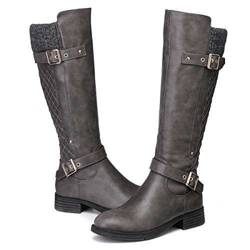 Camfosy Damen Hohe Stiefel,Warme Fell Gefüttert Schneestiefel Reitstiefel Niedrige Langschaft Kniehohe Stiefel 2020 Winterschuhe - Schwarz Grau Grau 39 EU von Camfosy