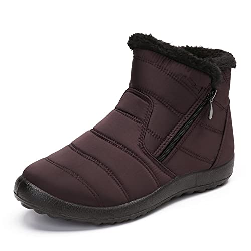 Camfosy Damen Wasserdicht Winterstiefel,Frau Schneestiefel mit Pelz Gefüttert Warm Stiefeletten rutschfeste Outdoor Flach Wanderschuhe Schlupfstiefel 40 EU Braun von Camfosy