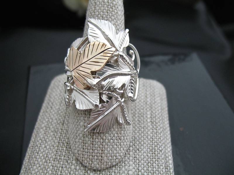 Handgemachte Sterling Silber Wald Blatt-Ring von Camias