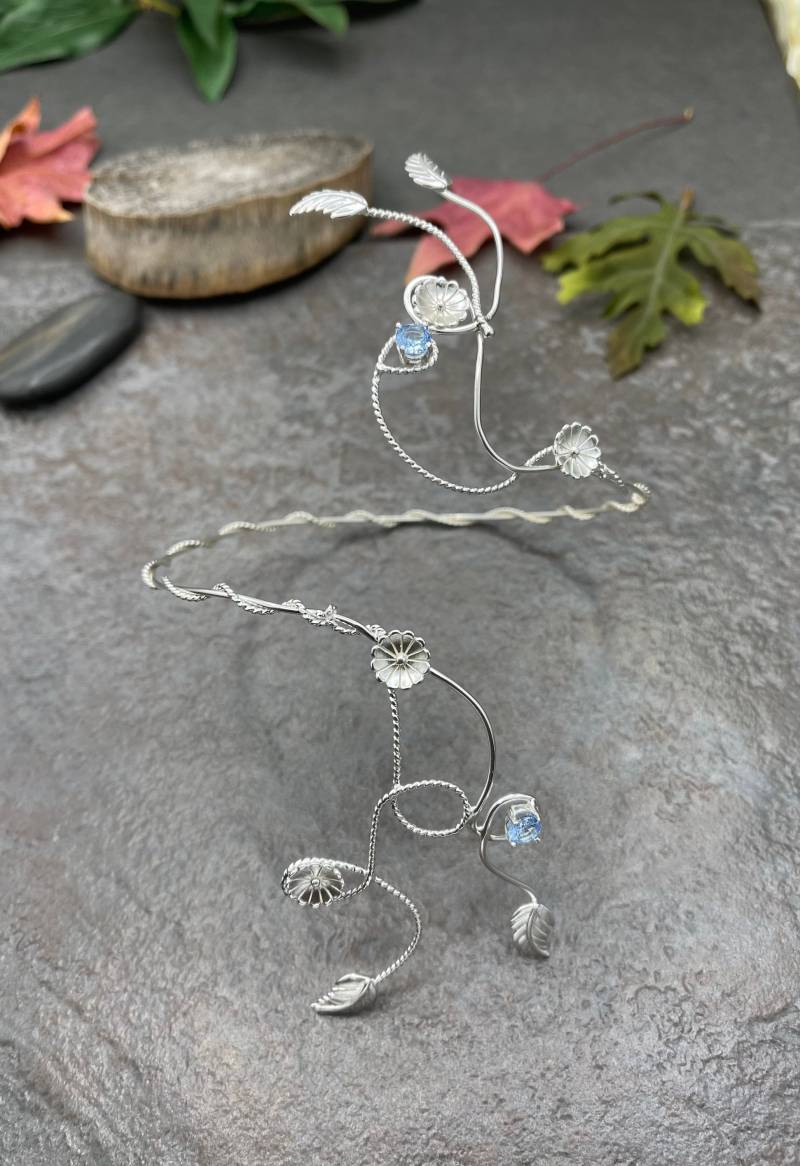 Oberarm Waldranke, Amethyst, Peridot, Weißtopas Blatt Armband, Armmanschette, Armarmband, Ooak Sterlingsilber Wickelschmuck von Camias